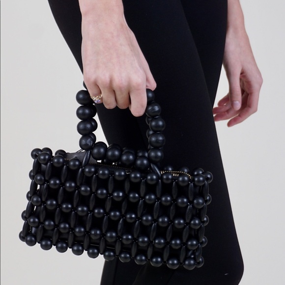 Street Level Handbags - Last1! MINI WOOD BEADED TOP HANDLE HANDBAG - BLACK